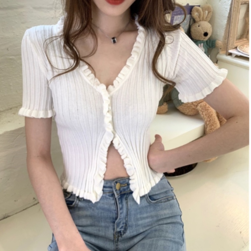 NEW Ruffled Cropped Cardigan